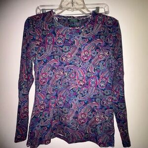 Lauren Ralph Lauren Purple Paisley Long-Sleeve Top Small Vintage